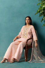 Light Pink Silk Blend Embroidery Straight Kurta Set