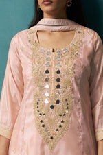 Light Pink Silk Blend Embroidery Straight Kurta Set