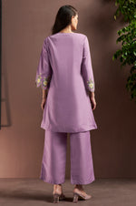 Women's Lilac Embroidered Roman Silk Co-Ord Set