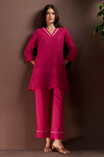 Women’s Dark Pink Pure Cotton Schiffli Co-Ord Set