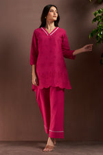 Women’s Dark Pink Pure Cotton Schiffli Co-Ord Set