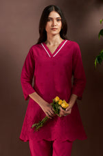 Women’s Dark Pink Pure Cotton Schiffli Co-Ord Set