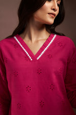 Women’s Dark Pink Pure Cotton Schiffli Co-Ord Set