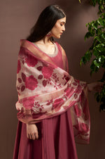 Wine Chinnon Embroidered Straight Kurta Set