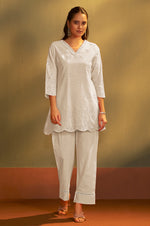 Women’s Cream Pure Cotton Schiffli Co-Ord Set