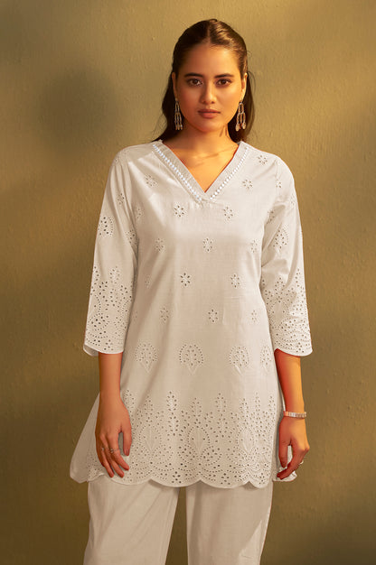 Women’s Cream Pure Cotton Schiffli Co-Ord Set