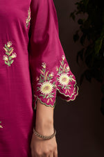 Women's Dark Pink Embroidered Roman Silk Co-Ord Set