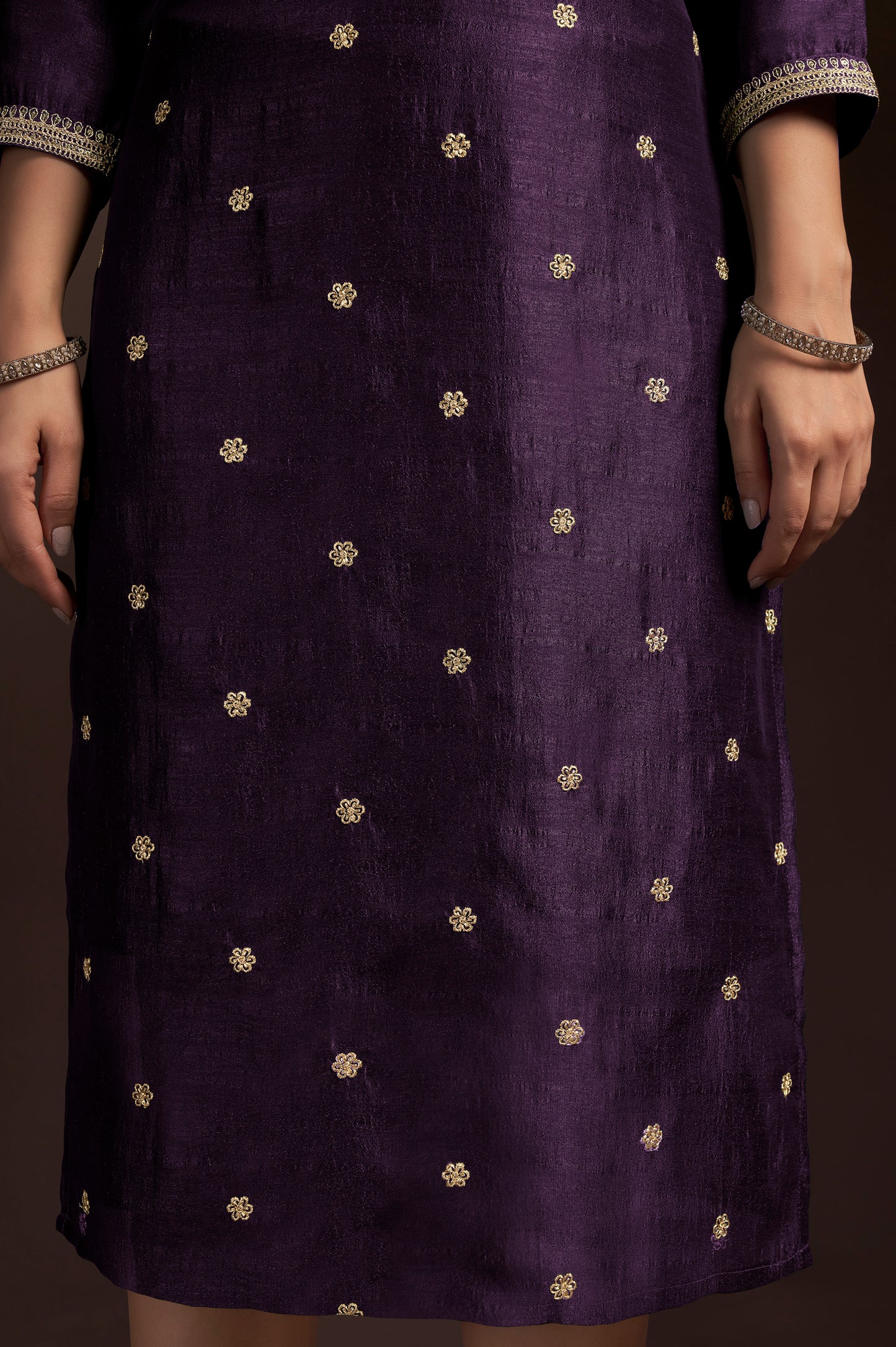 Wine Vichitra Silk Embroidered Straight Kurta Set with Embroidered Dupatta