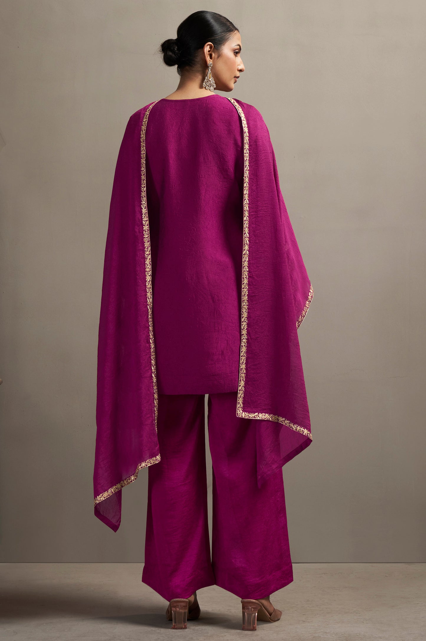 Women's Rani Pink Embroidered Silk Blend Straight Kurta Set