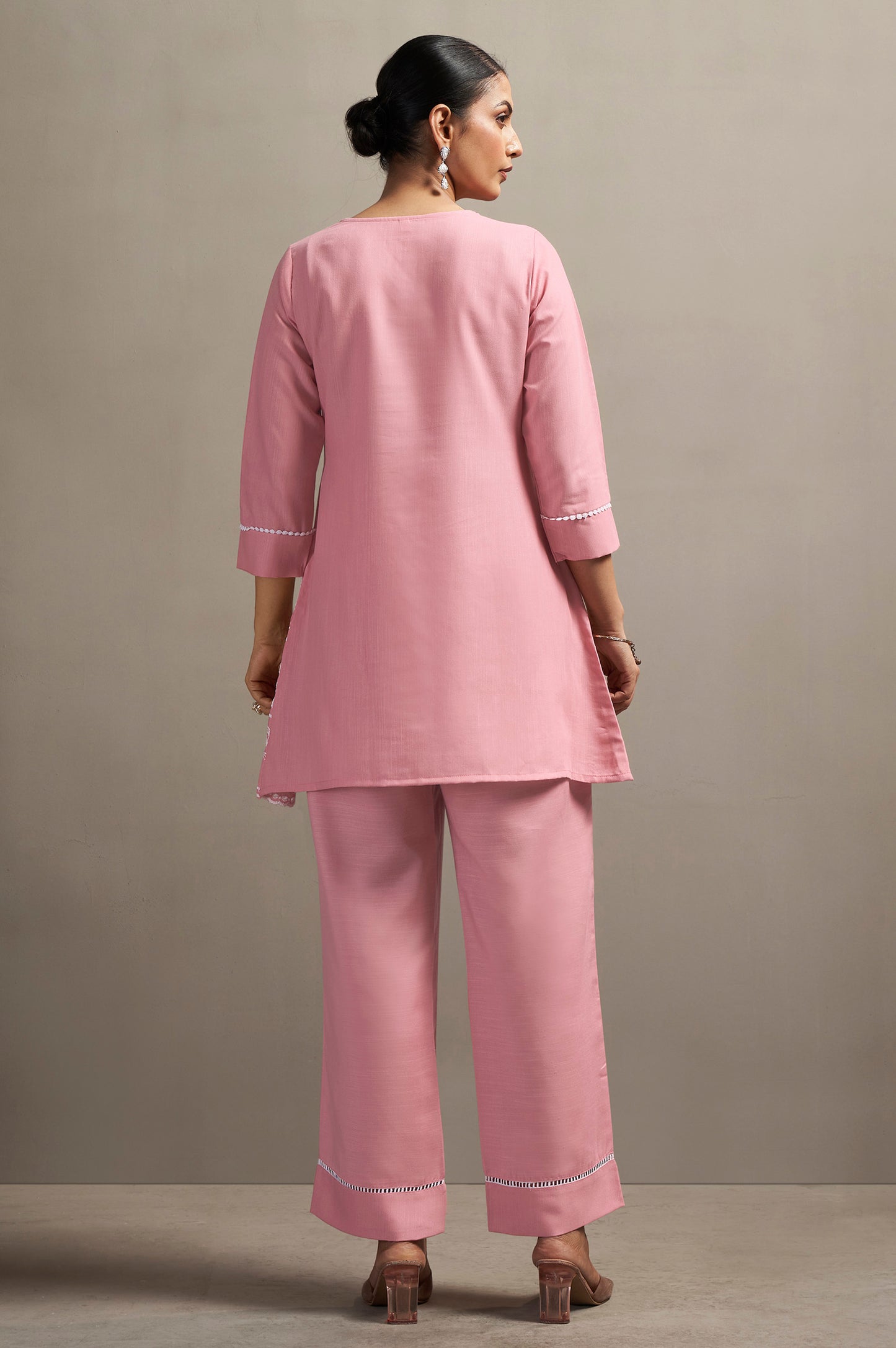 Women's Pink Pure Cotton Schiffli Embroidered Straight Co-Ord Set