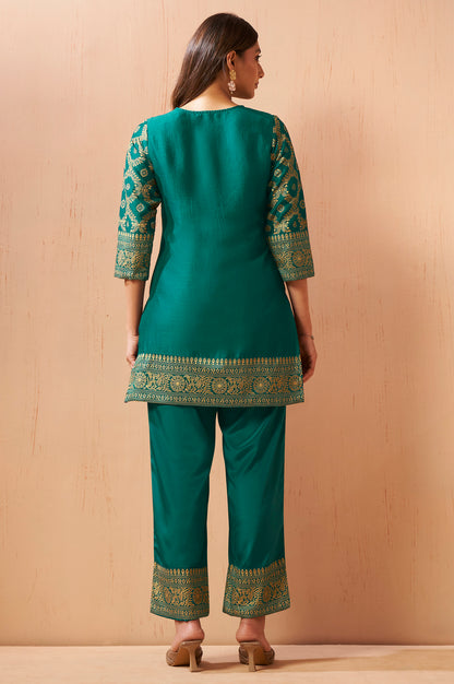 Women's Rama Green Jacquard Vichitra Silk Co-Ord Set