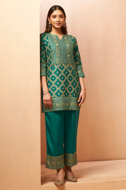 Women's Rama Green Jacquard Vichitra Silk Co-Ord Set