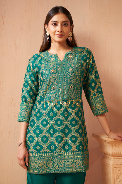 Women's Rama Green Jacquard Vichitra Silk Co-Ord Set