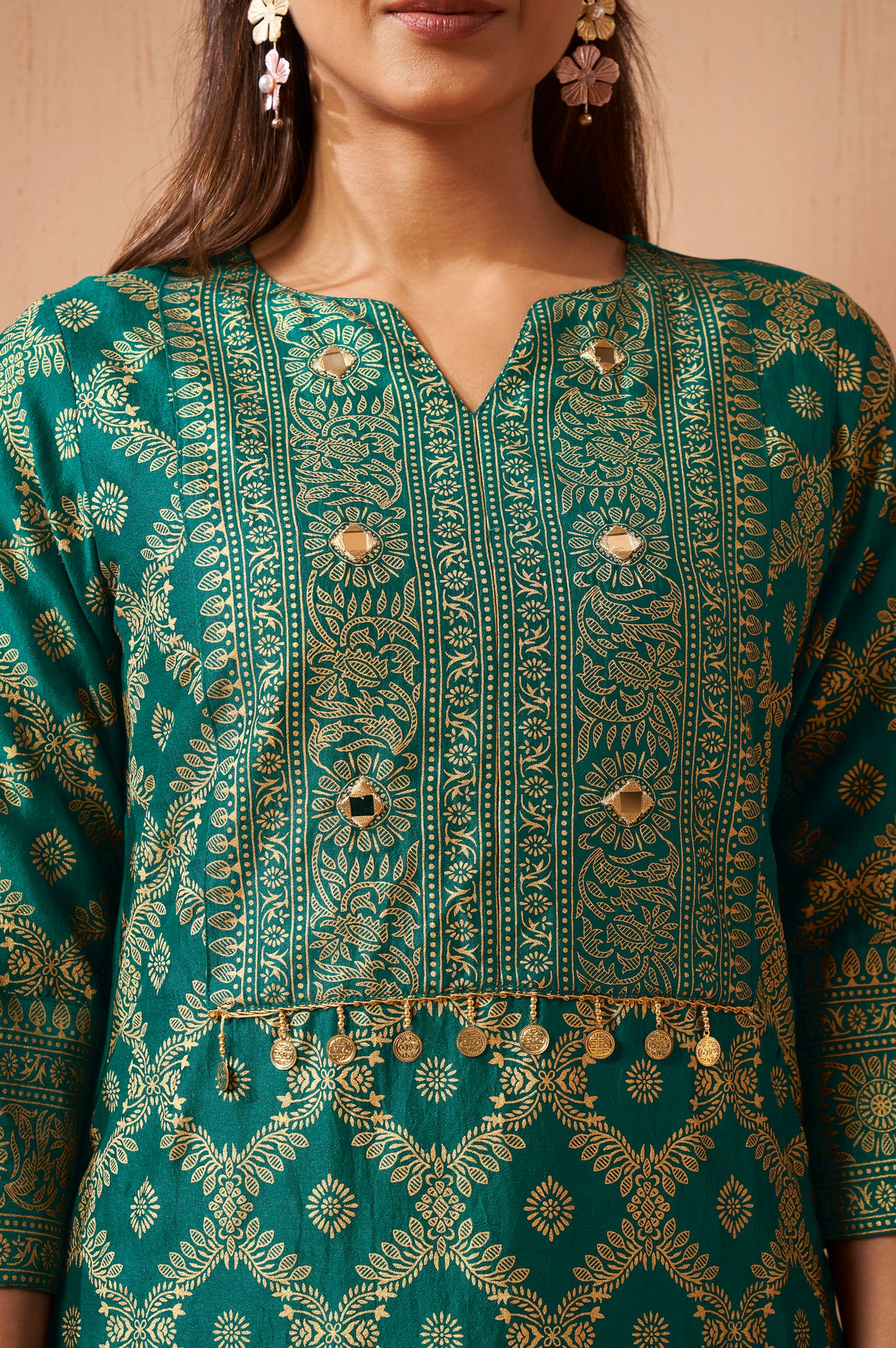 Women's Rama Green Jacquard Vichitra Silk Co-Ord Set