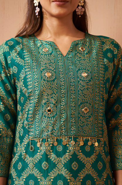 Women's Rama Green Jacquard Vichitra Silk Co-Ord Set