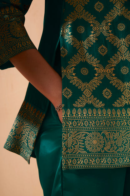Women's Rama Green Jacquard Vichitra Silk Co-Ord Set