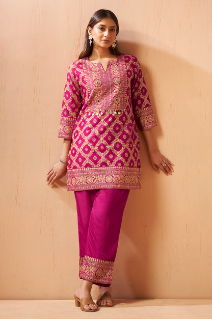 Women's Pink Jacquard Vichitra Silk Co-Ord Set
