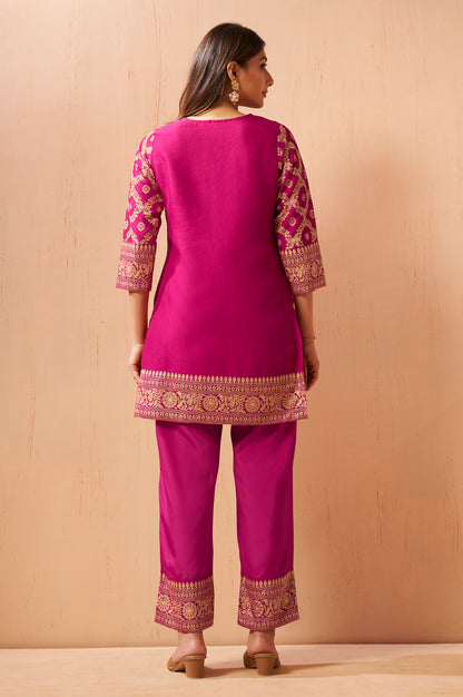 Women's Pink Jacquard Vichitra Silk Co-Ord Set