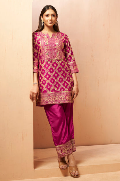 Women's Pink Jacquard Vichitra Silk Co-Ord Set
