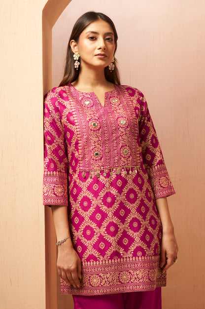 Women's Pink Jacquard Vichitra Silk Co-Ord Set