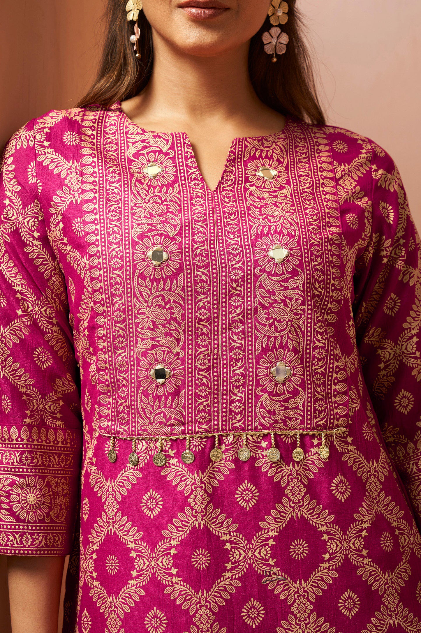 Women's Pink Jacquard Vichitra Silk Co-Ord Set