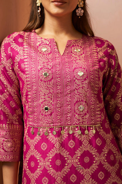 Women's Pink Jacquard Vichitra Silk Co-Ord Set