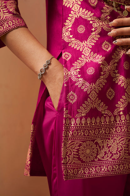 Women's Pink Jacquard Vichitra Silk Co-Ord Set