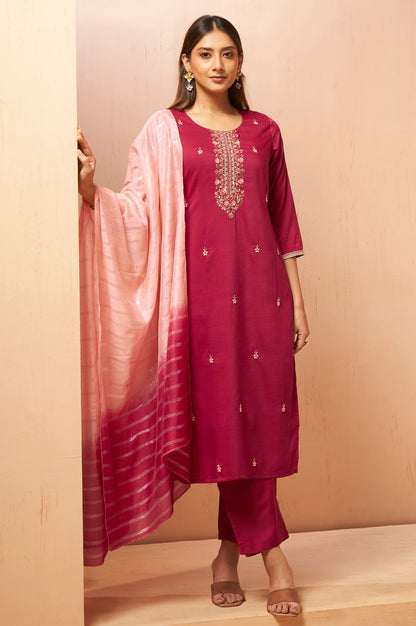 Women's Red Beads Work Chinnon Kurta Set