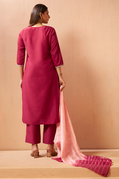 Women's Red Beads Work Chinnon Kurta Set