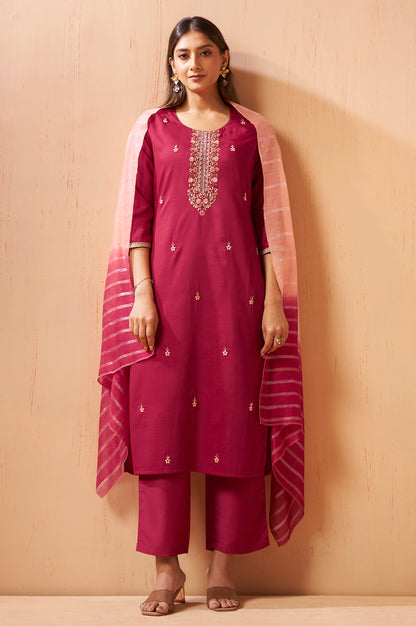 Women's Red Beads Work Chinnon Kurta Set