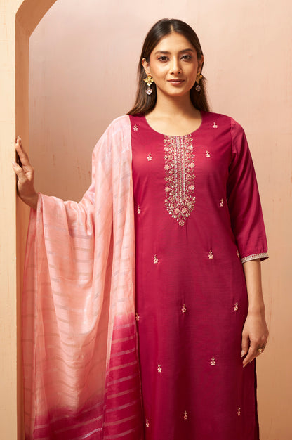 Women's Red Beads Work Chinnon Kurta Set