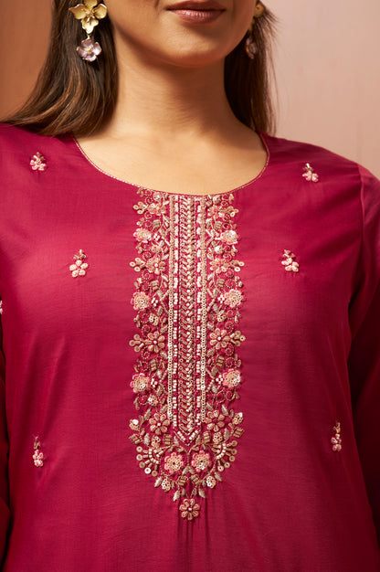 Women's Red Beads Work Chinnon Kurta Set