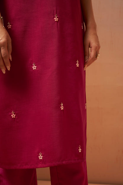 Women's Red Beads Work Chinnon Kurta Set