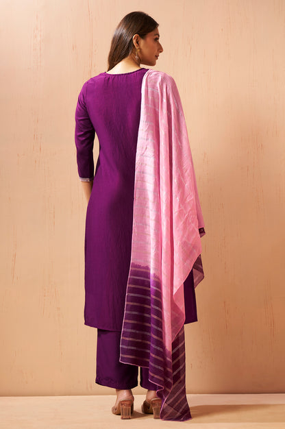 Women's Wine Beads Work Chinnon Kurta Set