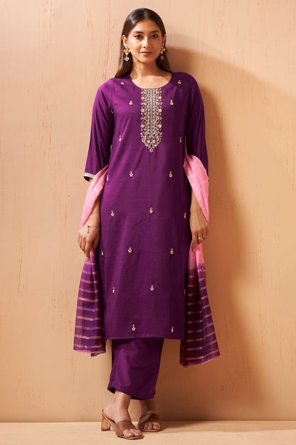 Women's Wine Beads Work Chinnon Kurta Set