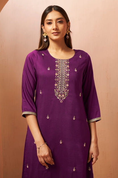Women's Wine Beads Work Chinnon Kurta Set