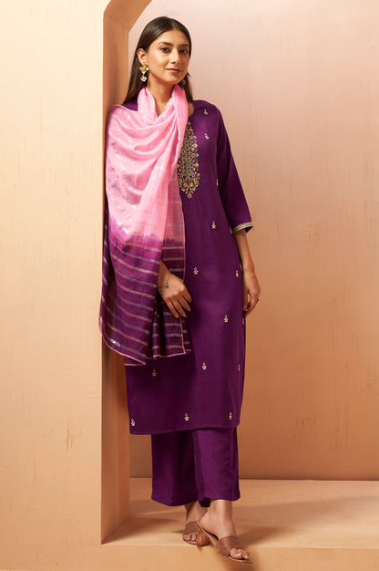 Women's Wine Beads Work Chinnon Kurta Set