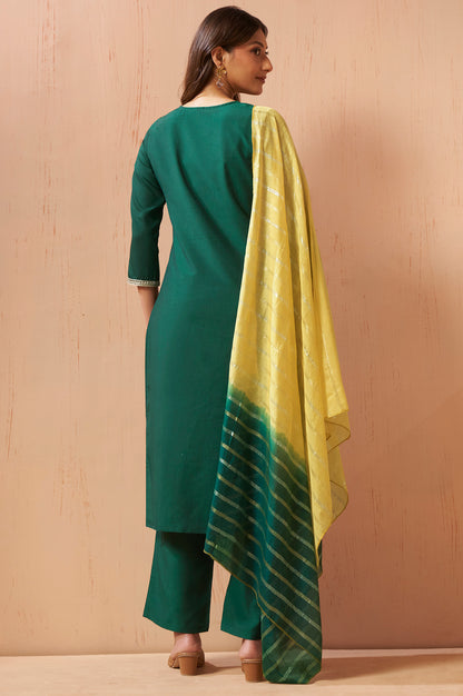 Women's Green Beads Work Chinnon Kurta Set