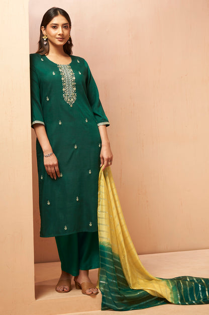 Women's Green Beads Work Chinnon Kurta Set