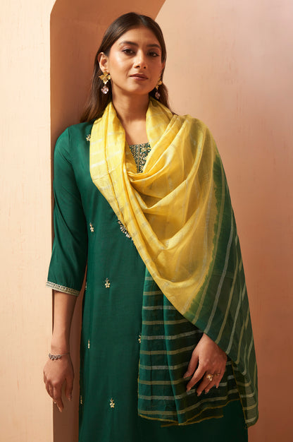Women's Green Beads Work Chinnon Kurta Set