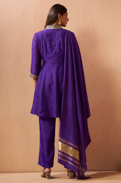 Women's Purple Embroidered Vichitra Silk Kurta Set