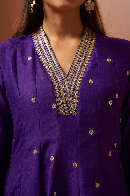 Women's Purple Embroidered Vichitra Silk Kurta Set