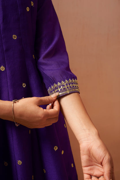 Women's Purple Embroidered Vichitra Silk Kurta Set