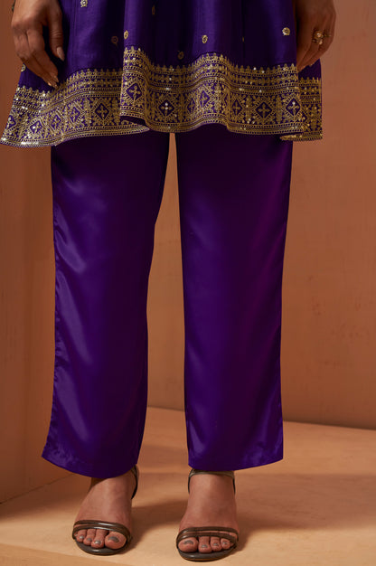 Women's Purple Embroidered Vichitra Silk Kurta Set