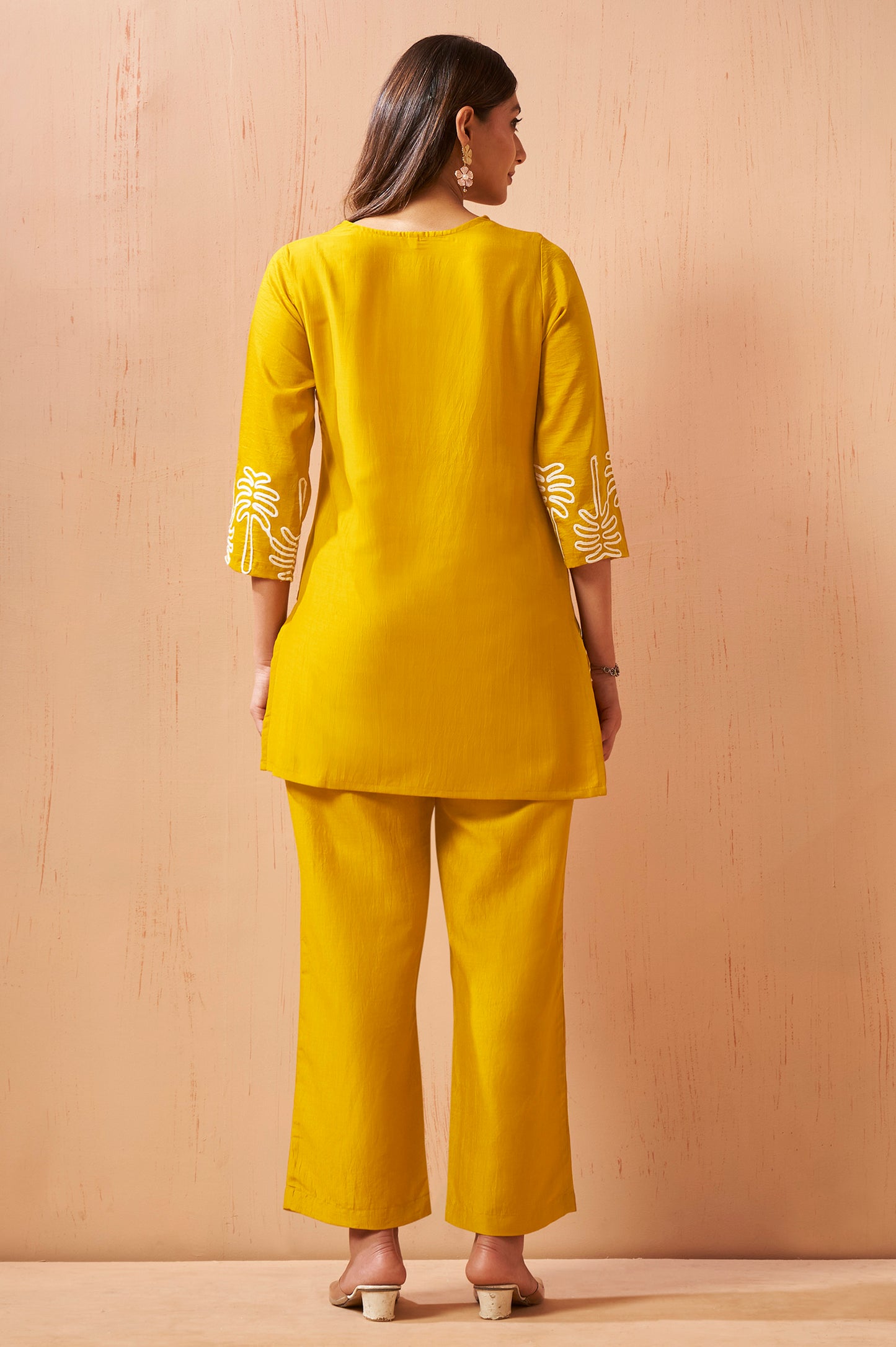 Mustard Embroidered Cotton Blend Co-Ord Set