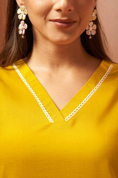 Mustard Embroidered Cotton Blend Co-Ord Set