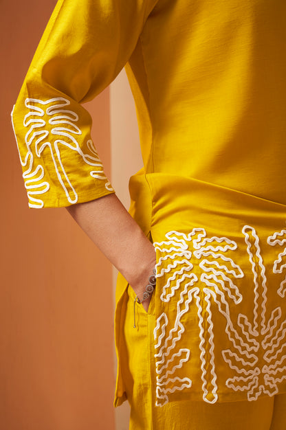 Mustard Embroidered Cotton Blend Co-Ord Set