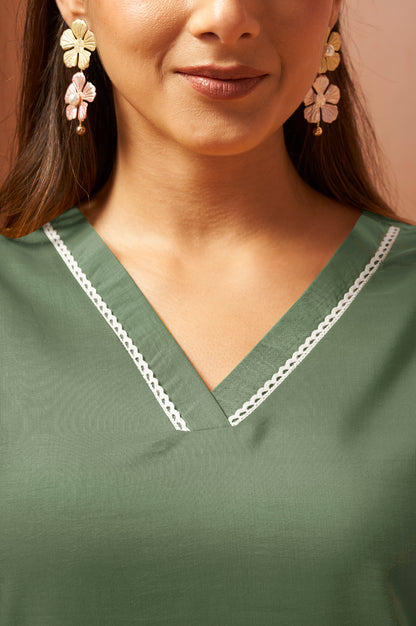 Green Embroidered Cotton Blend Co-Ord Set