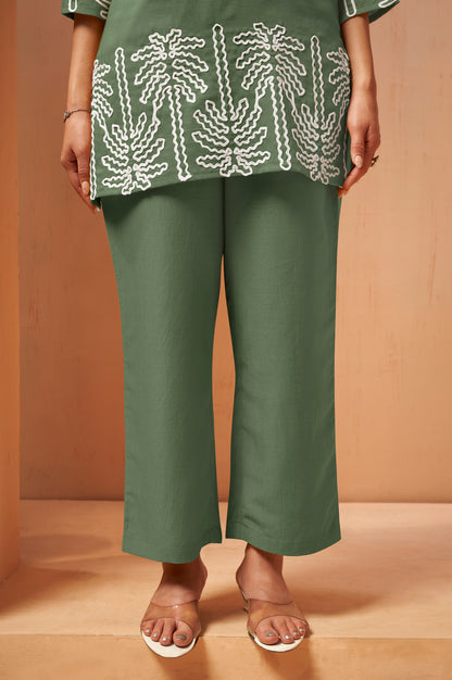 Green Embroidered Cotton Blend Co-Ord Set