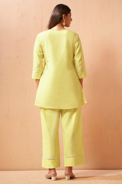 Yellow Embroidered Handwork Cotton Blend Co-Ord Set